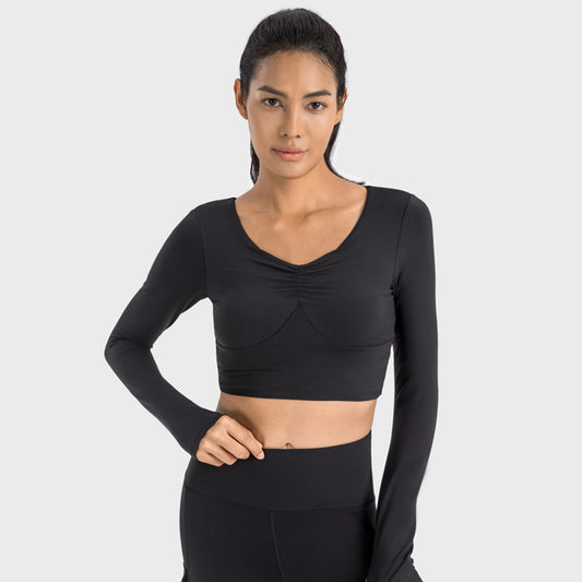 V-neck sports high-stretch long-sleeved Tops