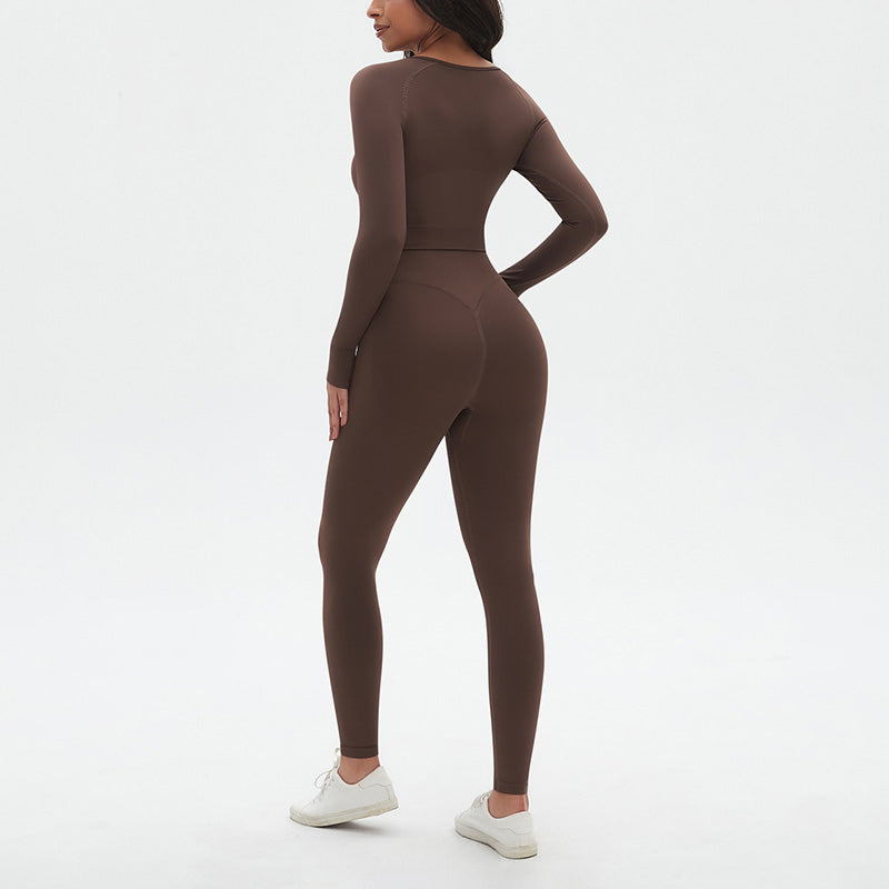 Seamless High resilience Sports Long Sleeve Top + High-Waisted Legging Set