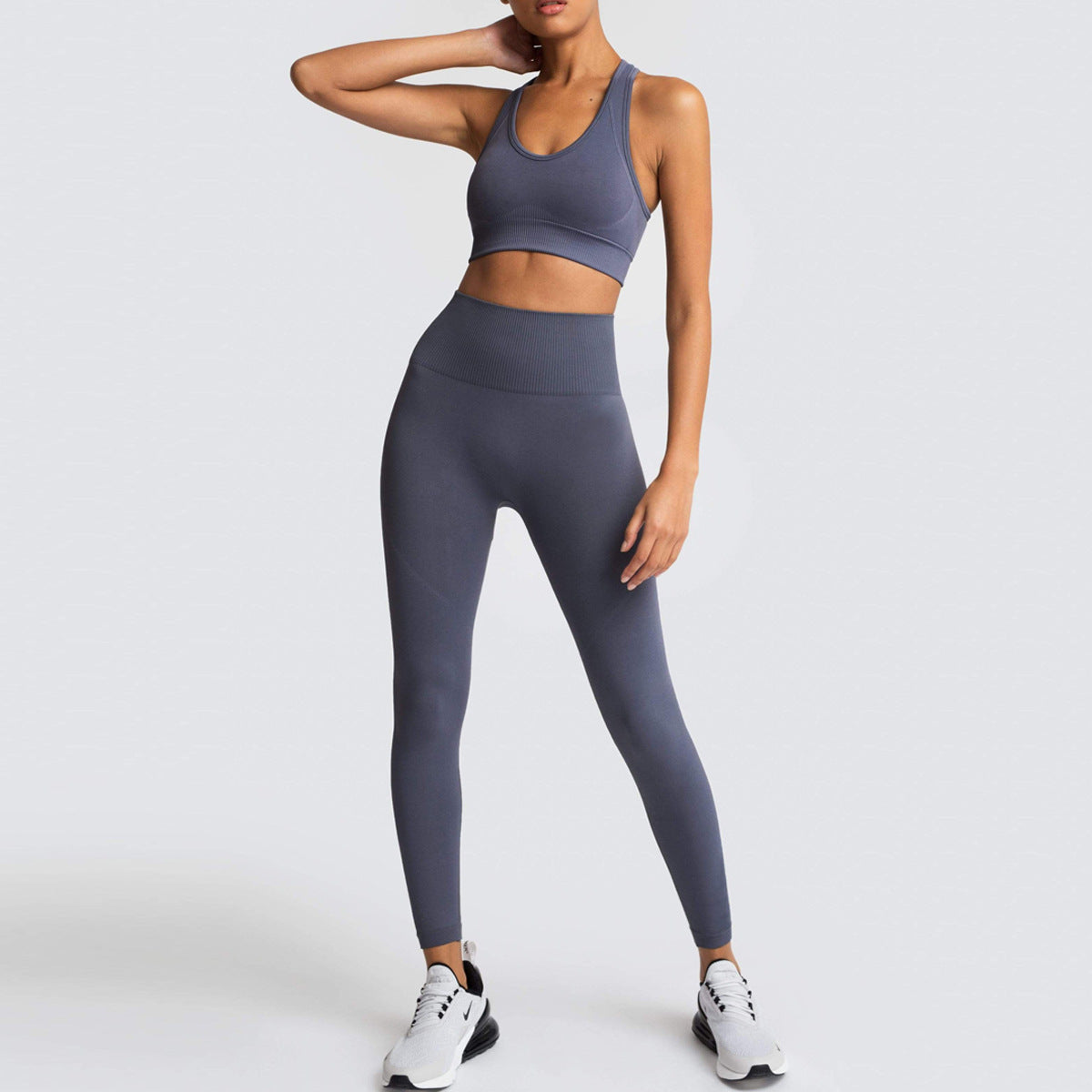 Ensemble 2 pièces de fitness sportif de couleur unie