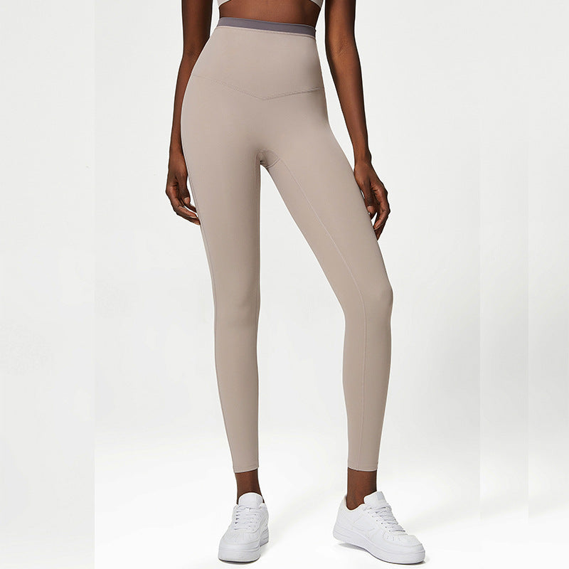 Solid color anti-curl high-waist yoga pants