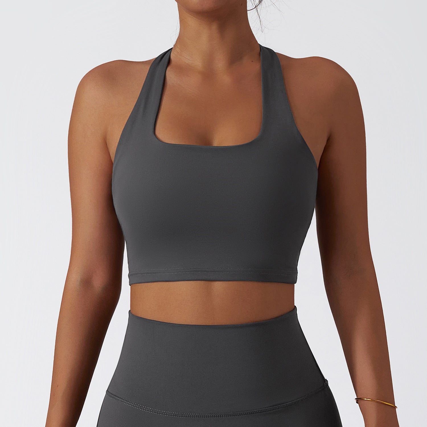 Solid color halterneck sports bra