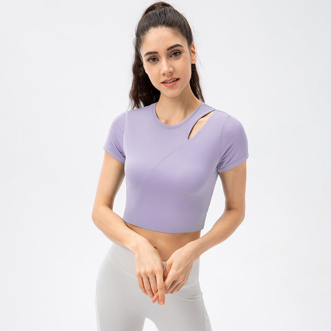 Cropped breathable side-cutout sports T-shirt