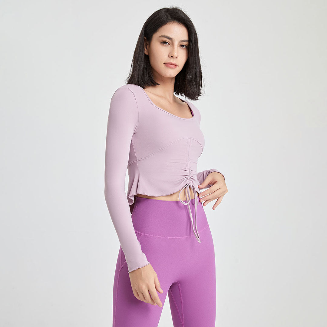 Ruffles with irregular bottom Long-sleeved sports top