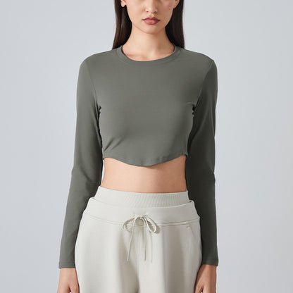 Nude Breathable Outdoor Long Sleeve Crop Top