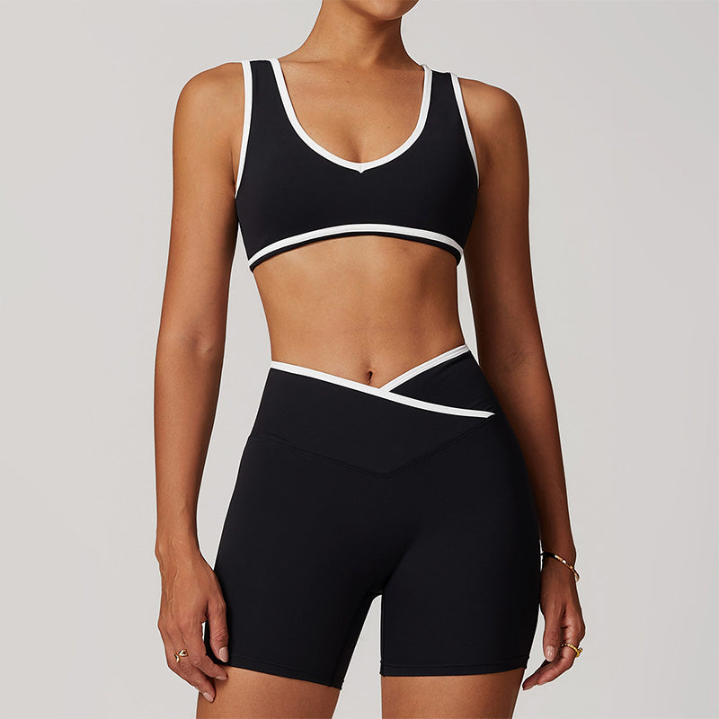 Ultra-Soft Contrasting Color Sports Bra + High Waist Shorts Set