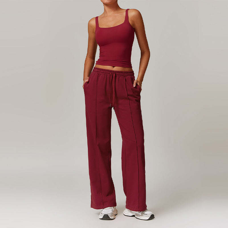 Sliming U-Neck Tank Top + Straight Leg Sweatpants 2 Piece Set