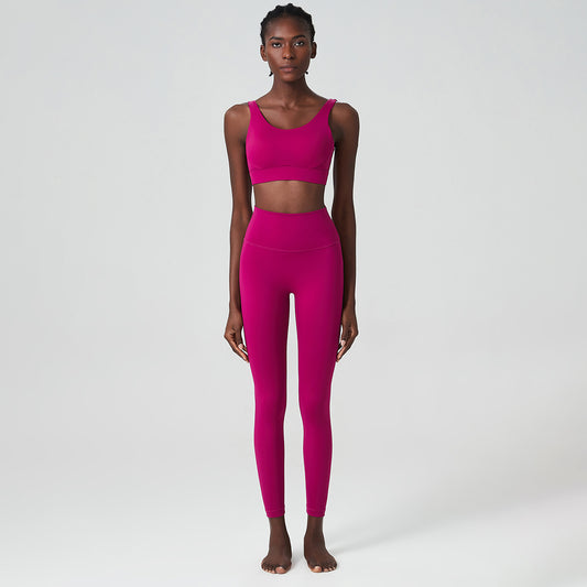 Ensemble 2 pièces soutien-gorge et leggings de sport respirants de couleur unie