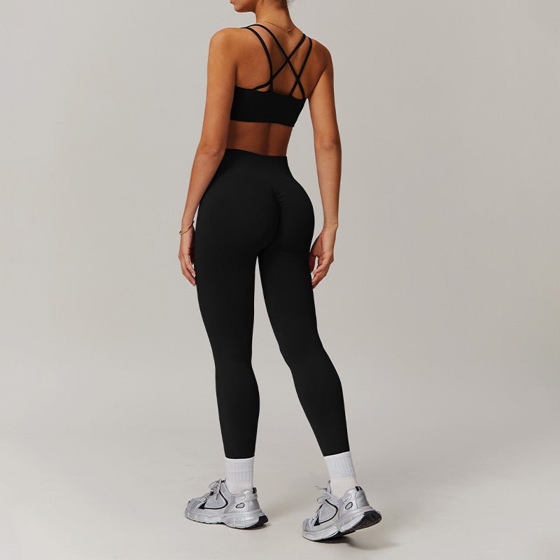 Cross back fitness sports bra+Hip-lifting Running Leggings