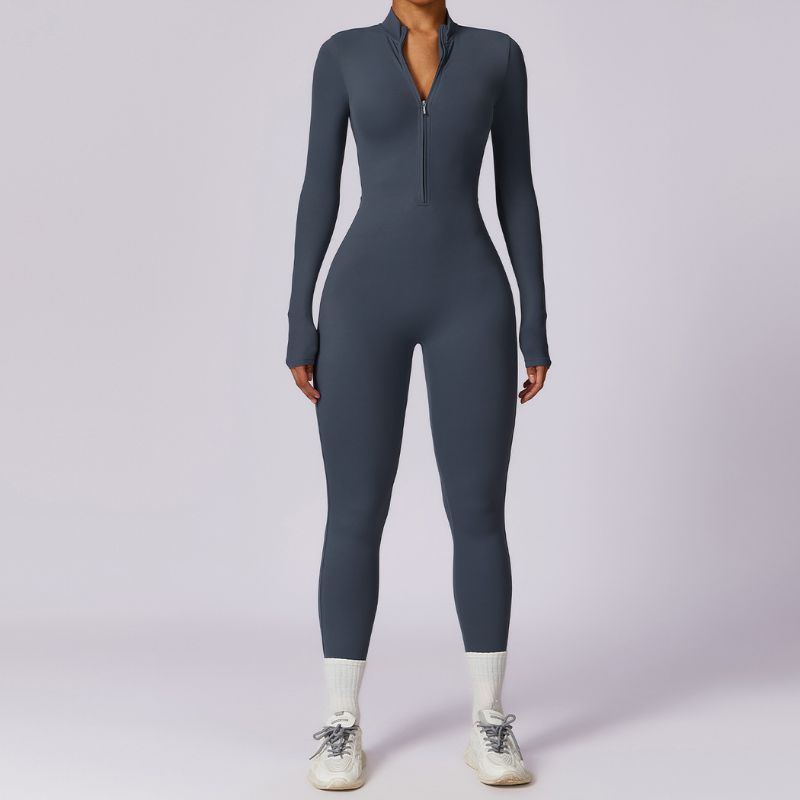 Long sleeve zipper fitness bodysuit