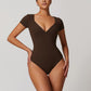 Quick-Dry V Neck Short Sleeve Thong Bodysuits