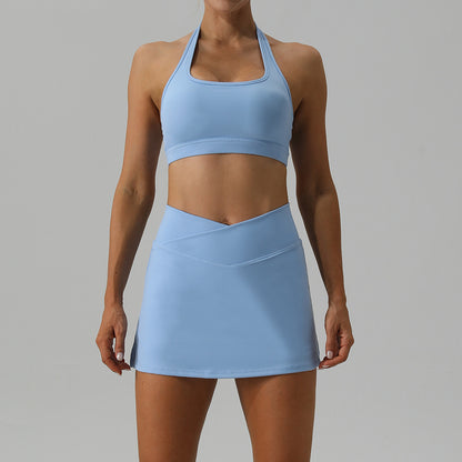 Halterneck bra + short skirt 2-piece set