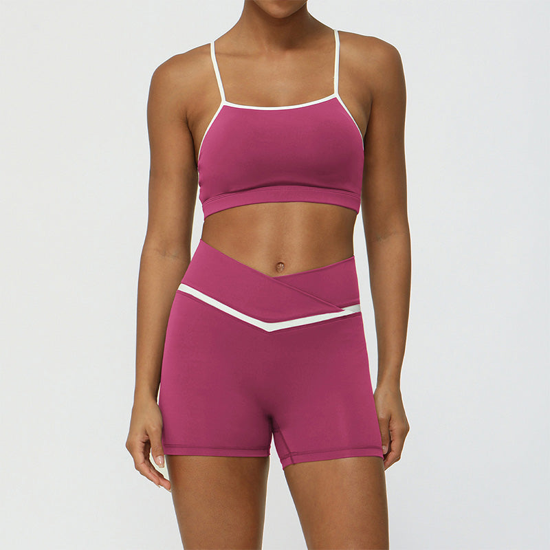 Contrasted Color nude sports and leisure fitness bra + short set