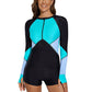 New Zipper Long Sleeve Sunscreen Color Contrast Design Swimsuit for Surfers