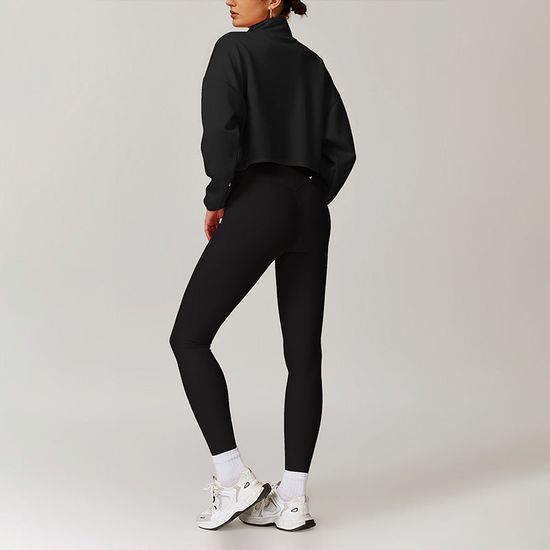 Loose Half Zipper Long Sleeve Sweatshirt And Legging 2-Piece Set