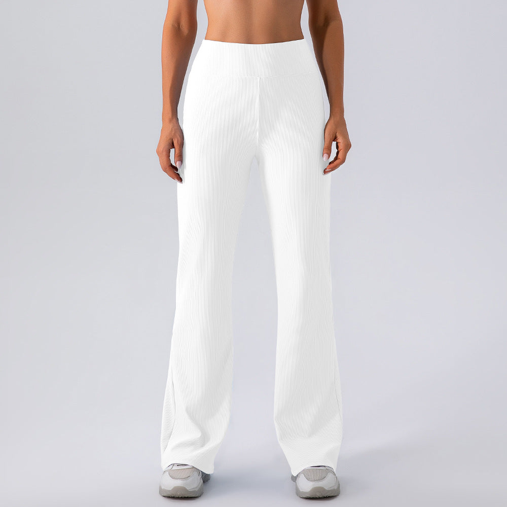 Threaded solid wide-leg flared pants