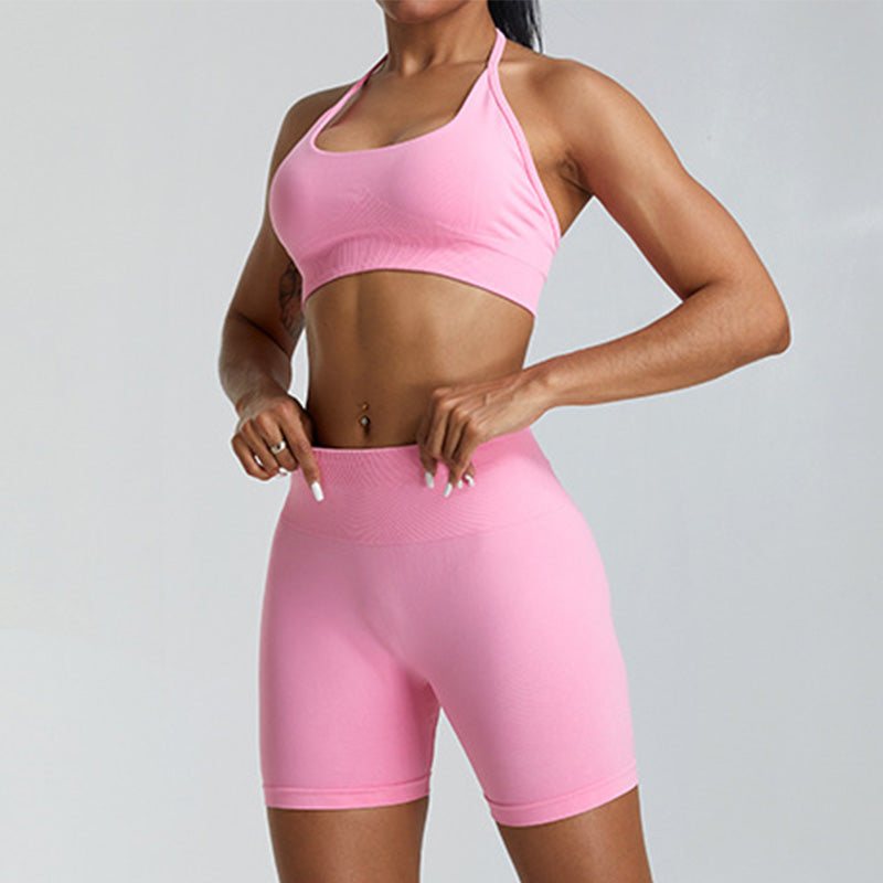 Seamless Halterback Bra + Shorts Yoga Set