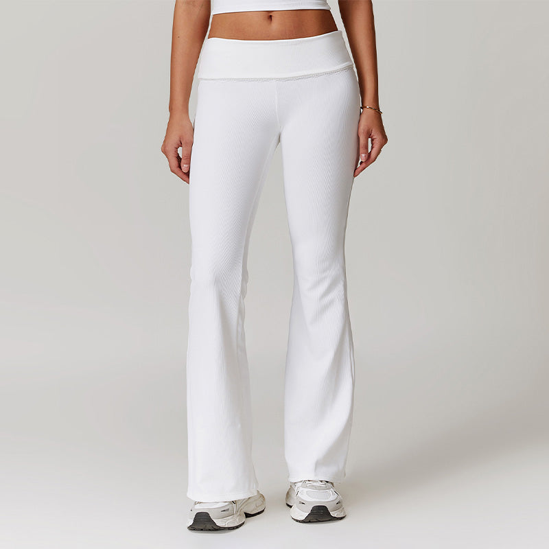 Skinny high-waisted lace-trimmed yoga flared pants