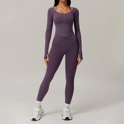 Long Sleeve Fitness jacket + High-waist leggings 2-piece set