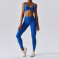 Solid bottom crossover bra + leggings 2-piece set