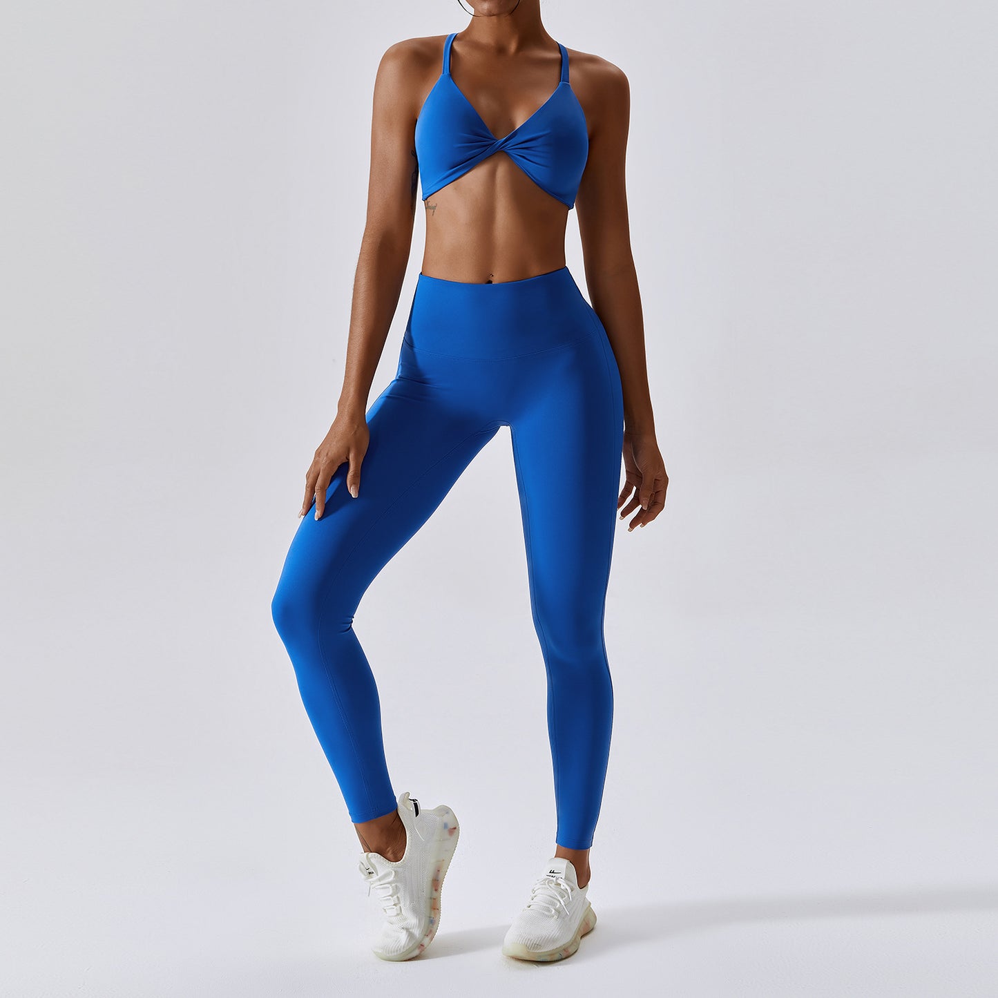 Solid bottom crossover bra + leggings 2-piece set