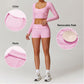 Ultra-soft Thread Lace Top + High-Waisted Shorts Yoga 2 Pieces Set