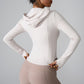 Long sleeved zippered hooded sports top