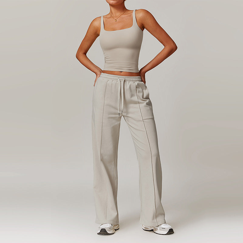 Sliming U-Neck Tank Top + Straight Leg Sweatpants 2 Piece Set