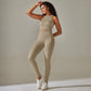 Solid Color Seamless Thread Sports Top & Leggings 2-Piece Set