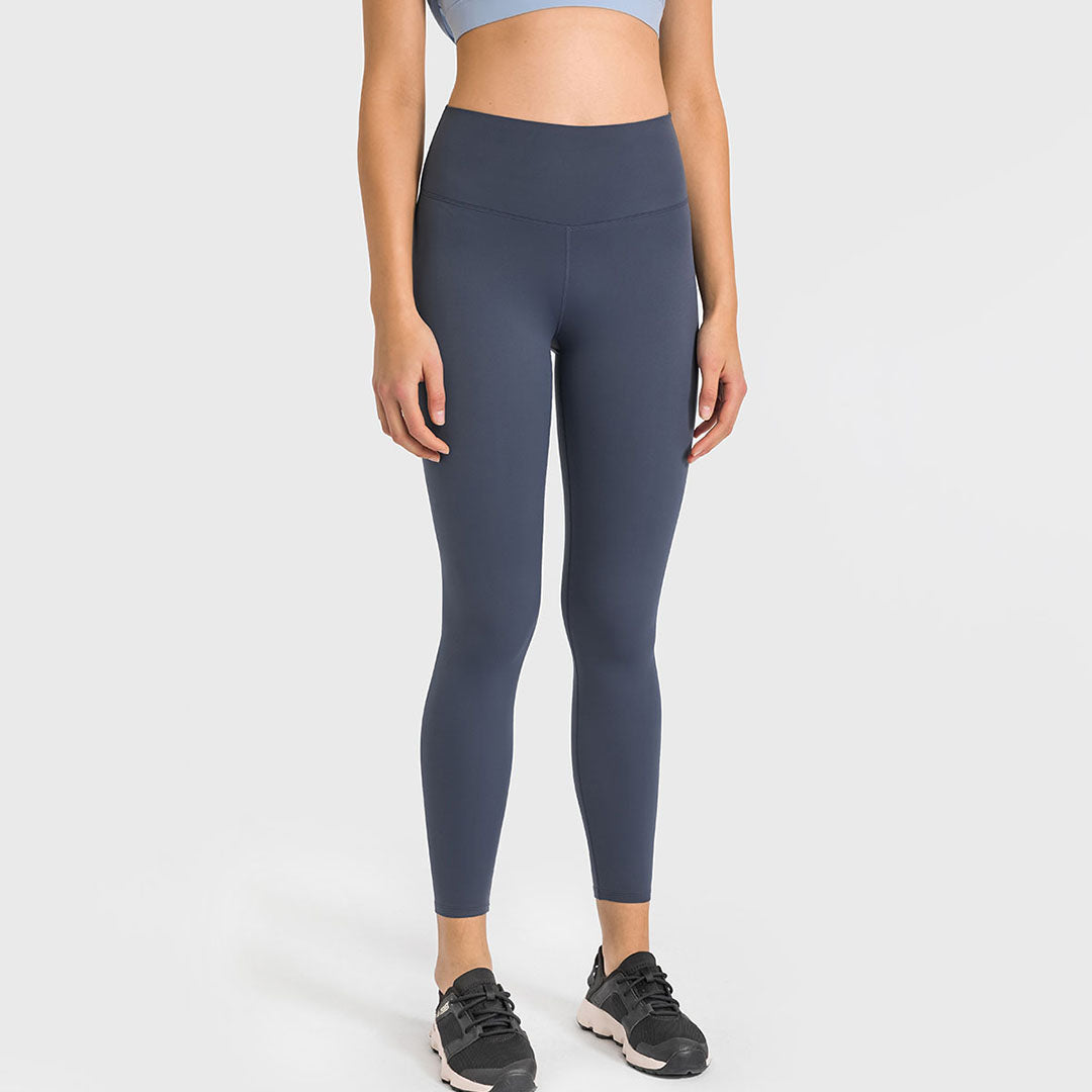 Legging de yoga extensible brossé de couleur unie