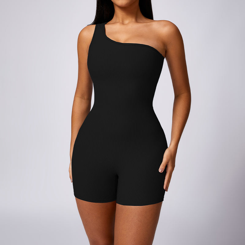 Oblique one-shoulder exercise fitness bodysuits