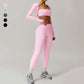 Solid elastic bra+long sleeve top+hip-lifting leggings 3 pieces set