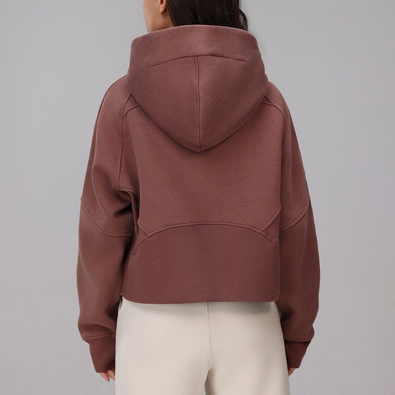 Velvet warm hooded half zip loose sports Sweatshirt