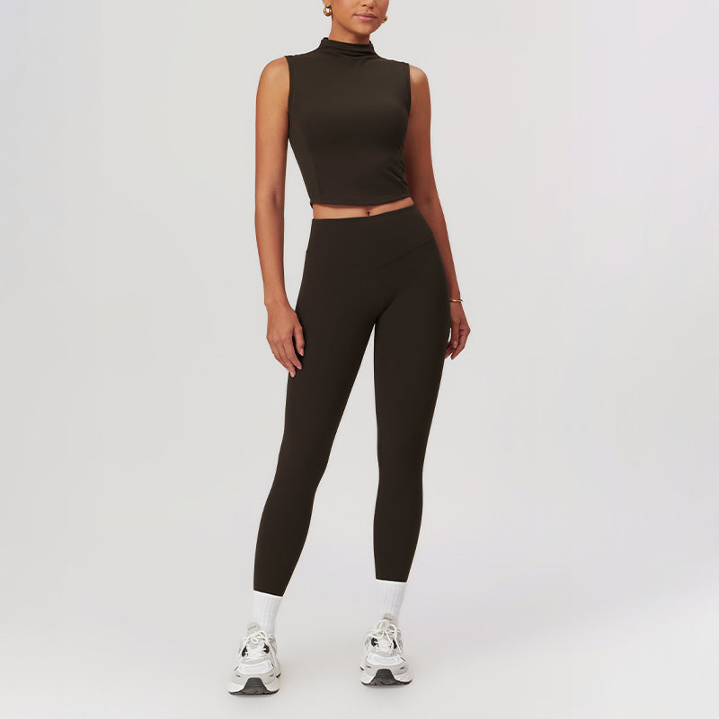 High Collar Sports Tank Top + Skinny Leggings 2 piece Set