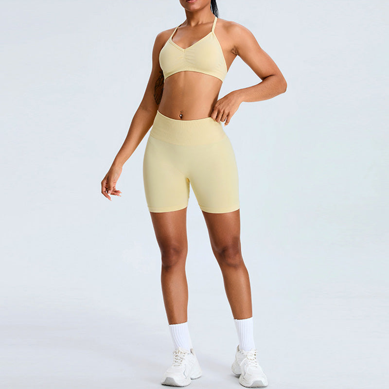 Seamless Cross Back Sports Bra + High Waist Shorts Set