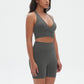 Seamless Cross V Neck Sports Bra + High-Waisted Shorts Set