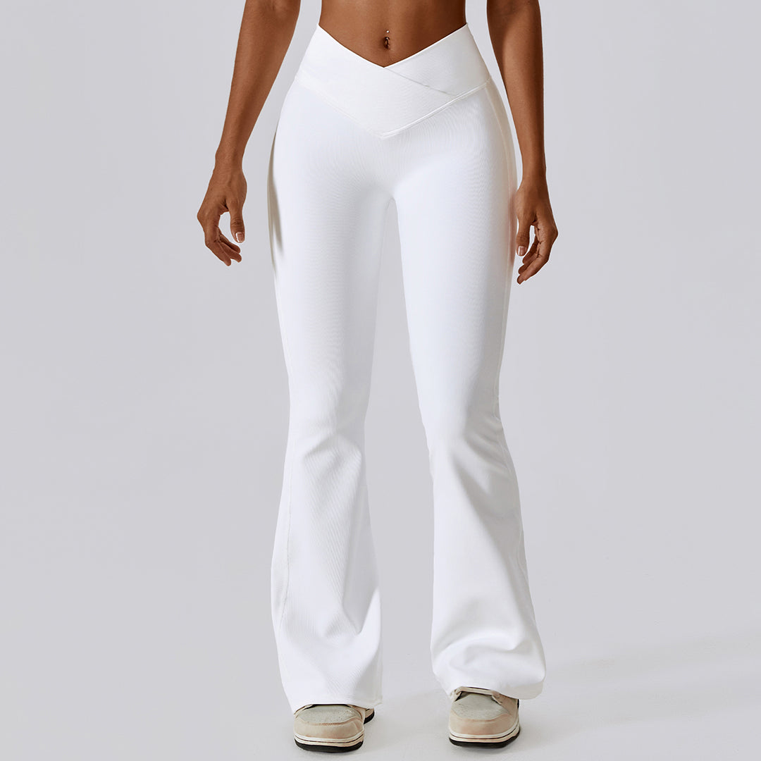 High waist solid color casual flared pants