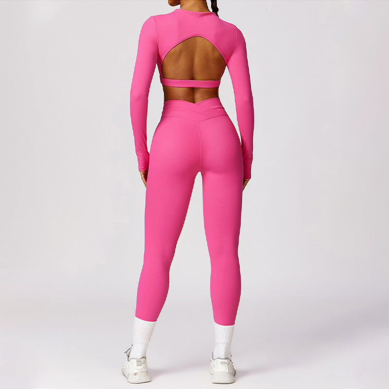 Quick-Dry long sleeve sports crop top + High waist legging 2-pieces set