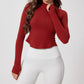 Brushed long sleeve half zipper sports top