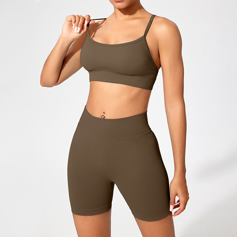 Seamless Slim Yoga Bra+ Sports Shorts 2-piece Set