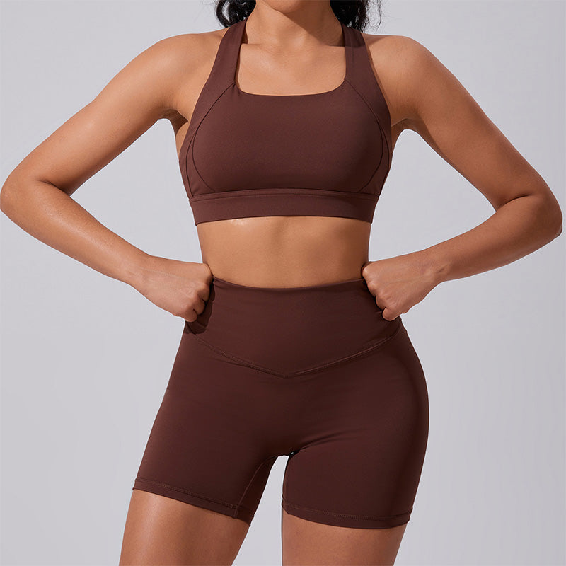 Ultra-Soft Cross-Back Butt Lift Gym Bra & Sports Shorts Sets