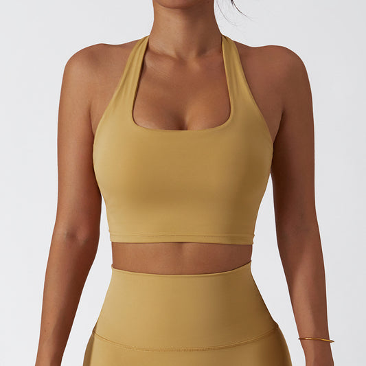 Solid color halterneck sports bra