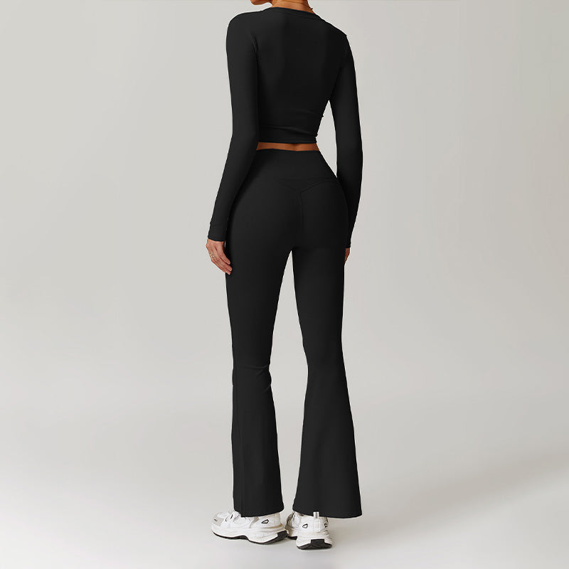 Nude Outdoor Sports Long Sleeve Top + High-Waisted Flared Leg Pants Set