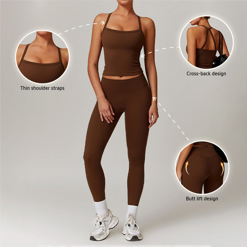 Brush Cross-back Top & high waist Fitness leggings 2 piece Set