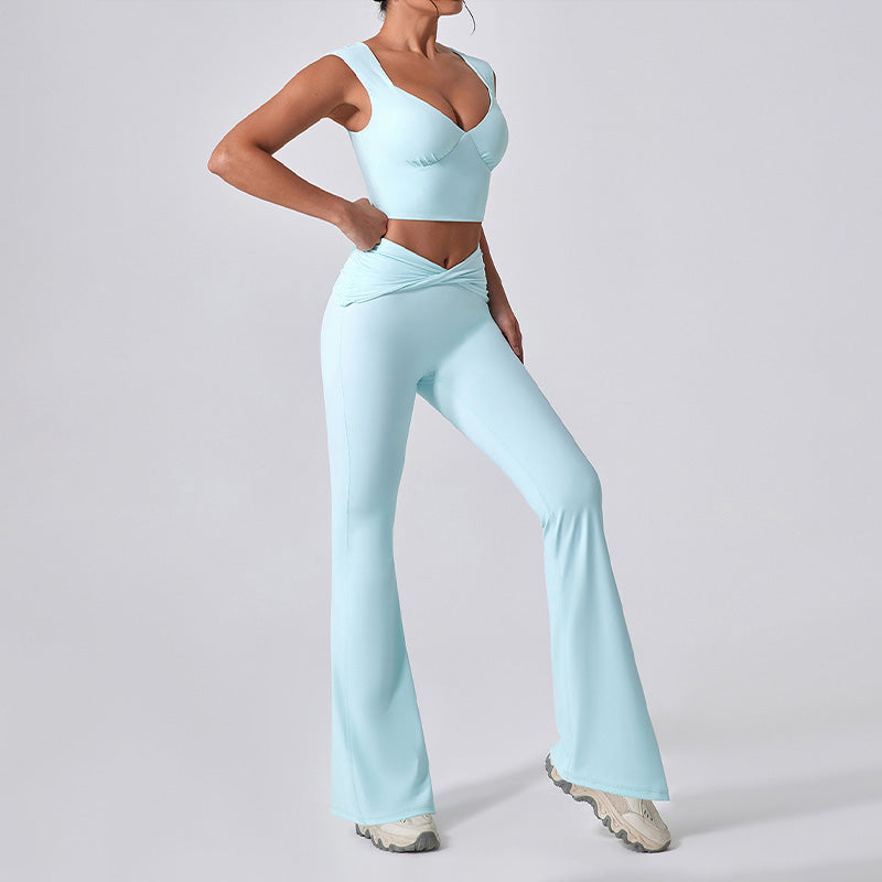 Tight-fitting quick-drying twist high-waisted flared leg Yoga set