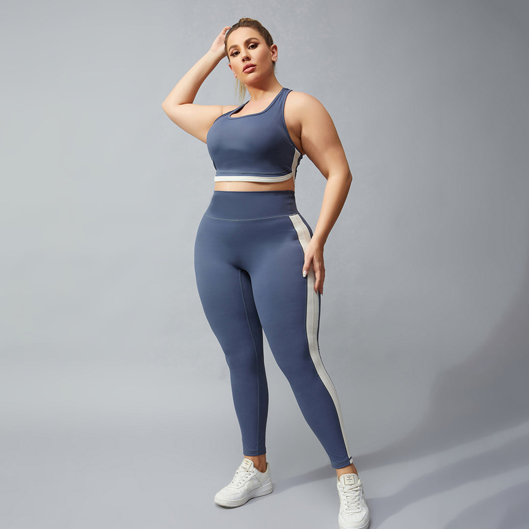 Large size contrast sports bra + Leggings 2-piece set