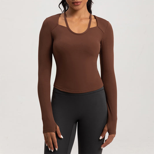 Sliming Solid Color Long Sleeve Fitness Yoga Top