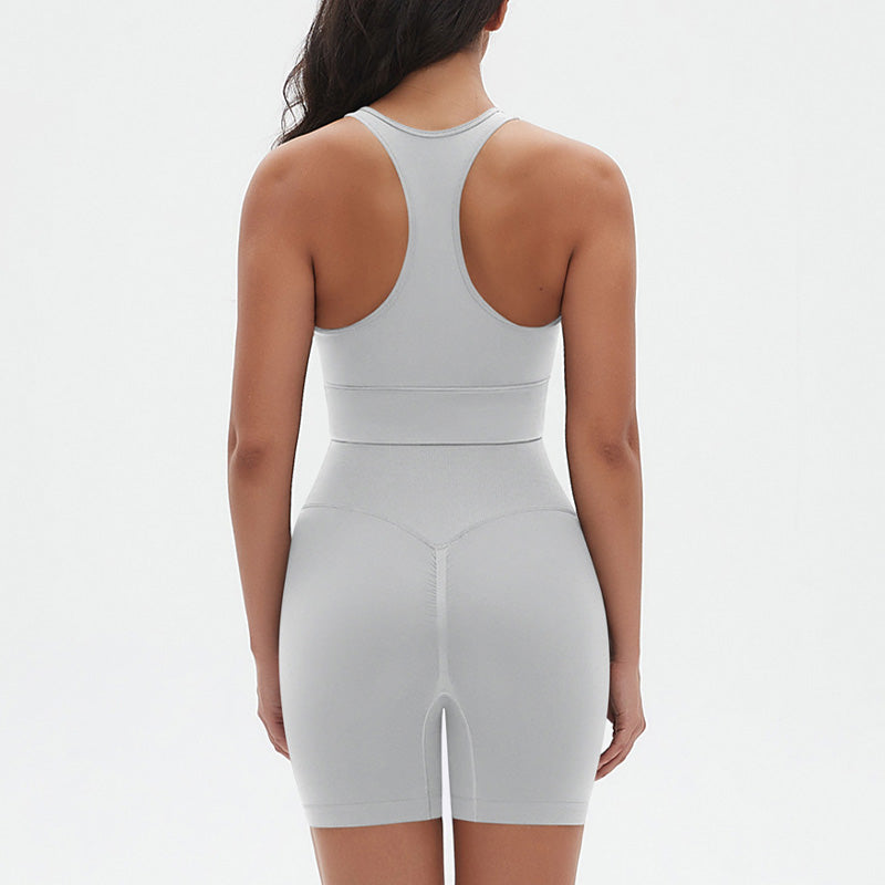 Seamless Cross V Neck Sports Bra + High-Waisted Shorts Set