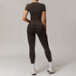 Threaded seamless short sleeve top+ tight leggings 2 pieces set