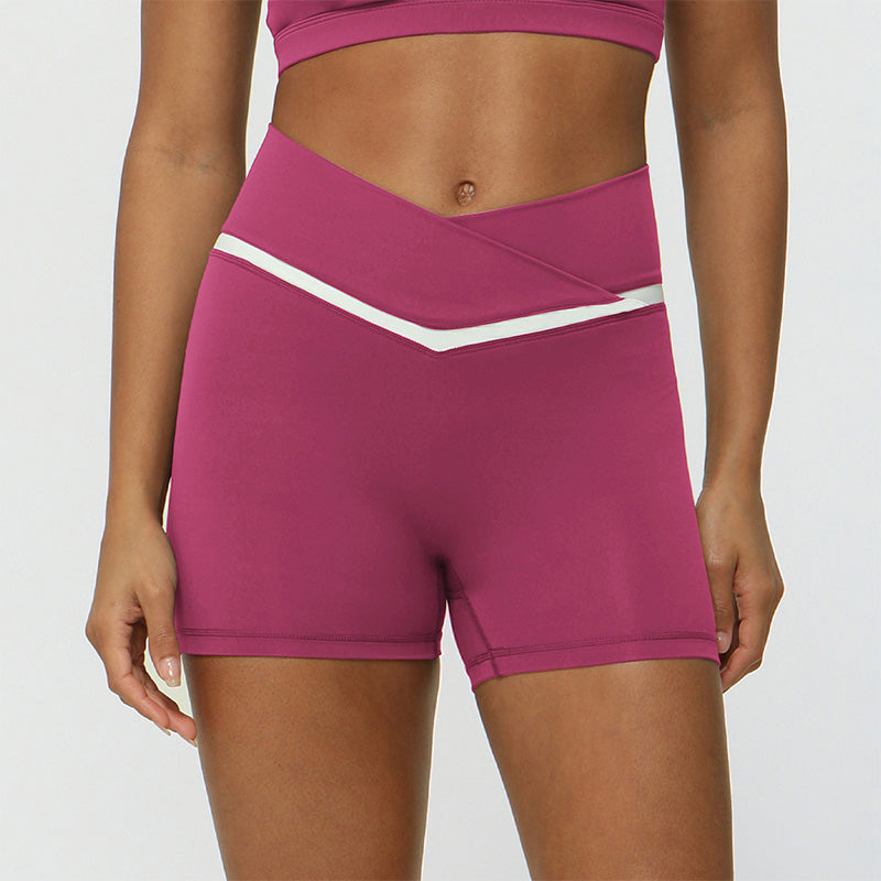 Contrasted Color cross V-waist exercise yoga shorts