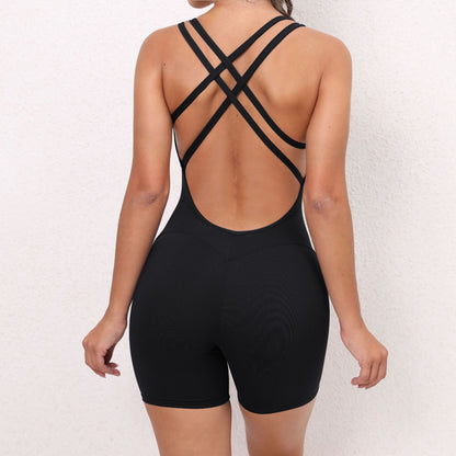 Split Shoulder Short Sports Jumpsuit